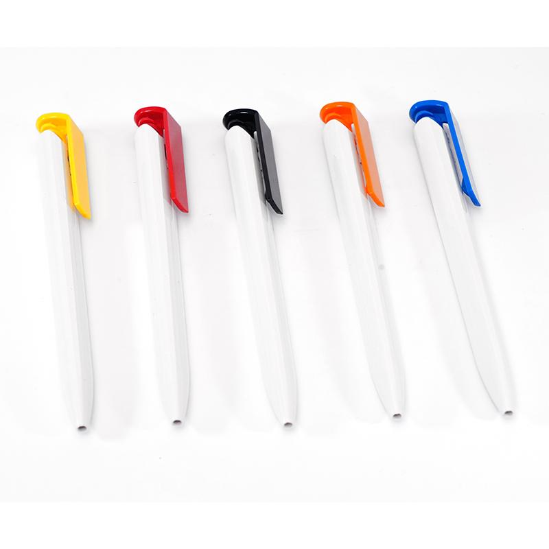 White Color Retractable Ballpoint Pen With The Barrel, Clip & Push Button